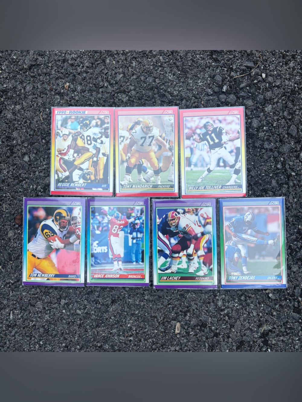 Lot of (7) 1990 Score Football Cards - Sleeved - Very Good Condition